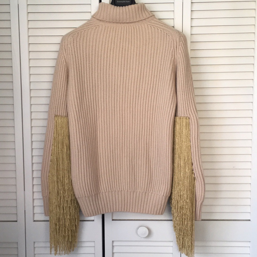 Hillier Bartley Cashmere Fringe Oversized Turtleneck Sweater Cream Gold S / M - Picture 6 of 16